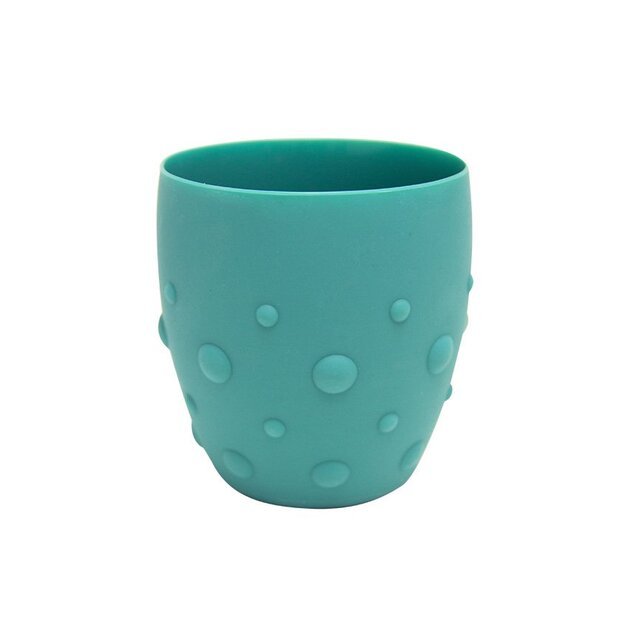 Rausvas silikoninis puodelis „Kad rankutės įprastų nepilstyti“